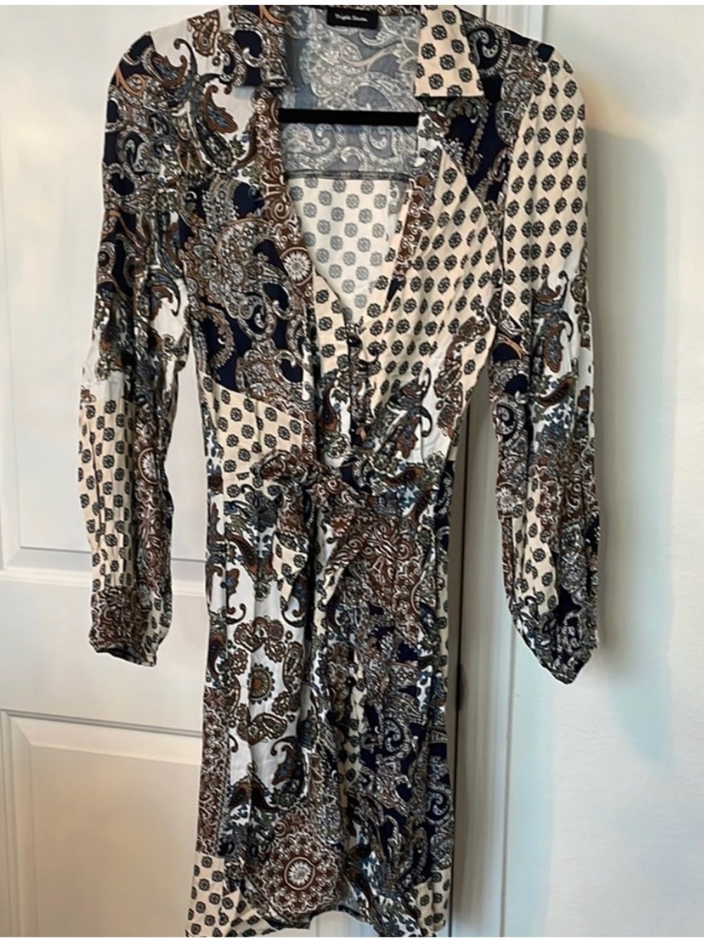 Triple 7 Button Front Dress with Plunge Neckline & Tied Waist NWOT